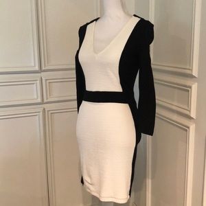 Knit black and white color block dress